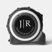 Mètre Ruban Simple Amour Noir Blanc Nom Initiales Monogramme (Recto)