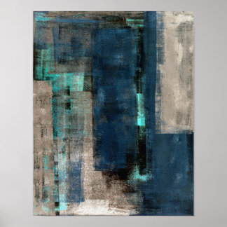 'Metro' Blue Abstract Art schilderen Poster