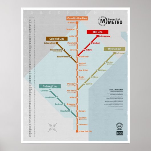 Metro-kaart van Connecticut Poster (Voorkant)