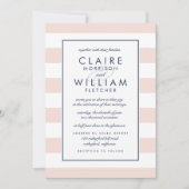 Metro Stripe bruiloft uitnodiging | Blush en Navy (Voorkant)