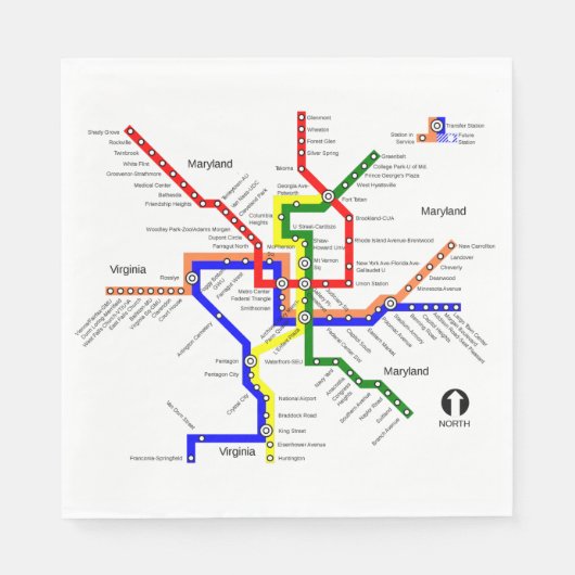 Metro Washington DC metrokaart Napkin Servetten (Voorkant)