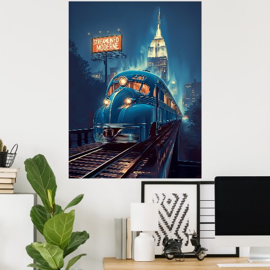 Metropolis Express | Art Deco New York trein Poster (Thuiskantoor)