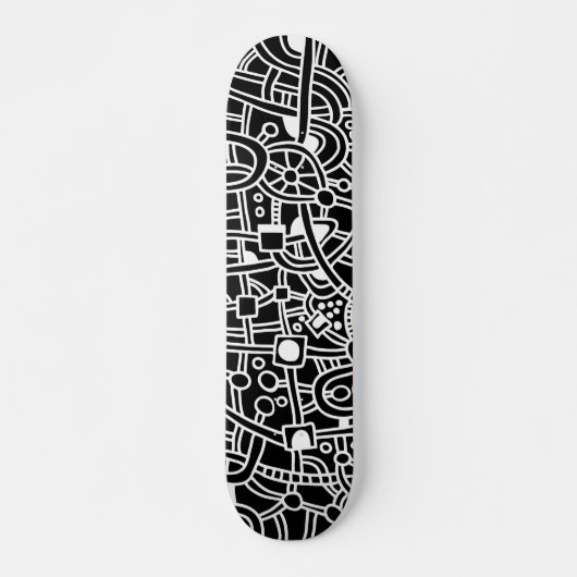 Metropolis II - White on Black Skateboard (Voorkant)