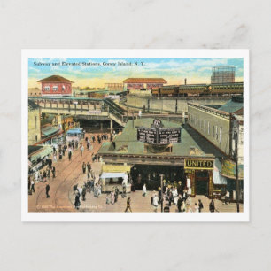 Metrostation, Coney Island, Vintage van Brooklyn Briefkaart