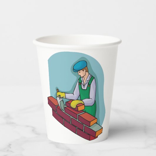 metselaar aan het werk papieren bekers (Voorkant)
