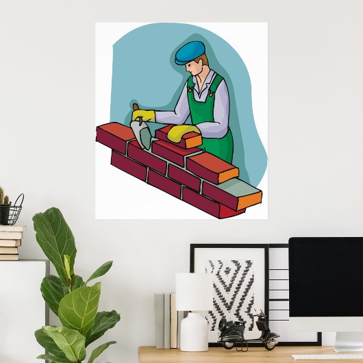 metselaar aan het werk poster
