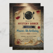 Meurtre Mystère Dîner invitation Anniversaire (Devant / Derrière)