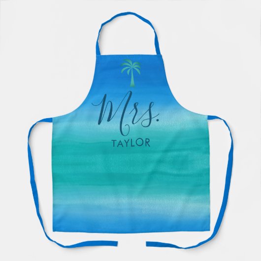 Mevrouw Beach Ombre Ocean Blue Wedding Gift Schort (Voorkant)