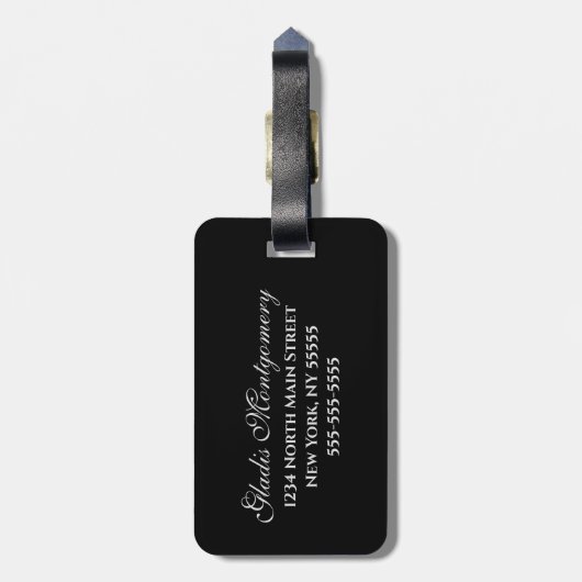Mevrouw Black Marble Script Monogrammed Name Bagagelabel (Achterkant verticaal)