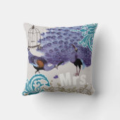 mevrouw Blauwgroen Damask Paarse Peacock Birdcage Kussen (Achterkant)