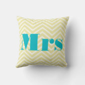 Mevrouw Bleek Yellow Ivory Bright Aqua Zig Zag Kussen (Achterkant)