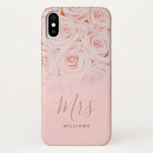 Mevrouw Bride Persoonlijke Roze Waterverf Rozen iPhone X Hoesje