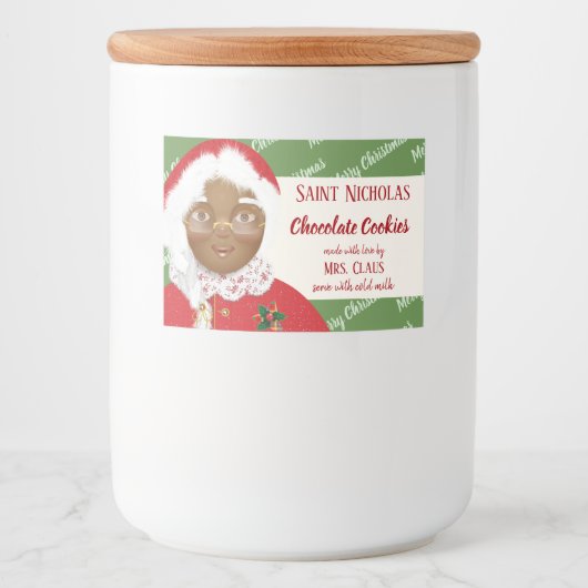 Mevrouw Claus African American Kerstcookie Gift Voedselcontainer Etiket (Voorkant)