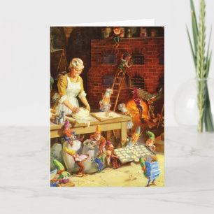 Mevrouw Claus & Santa's Elves bakken kerstkoekjes Feestdagen Kaart