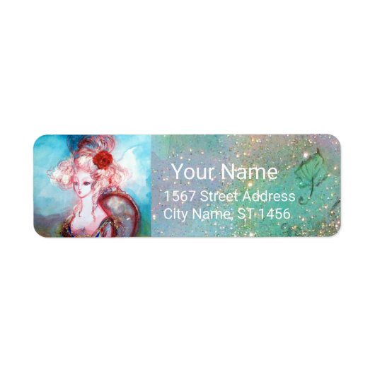 Mevrouw de POMPADOUR ,Roze Teal Blauw Etiket (Voorkant)