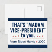 Mevrouw de vice-President Kamala Harris Biden 2020 Briefkaart (Voorkant / Achterkant)
