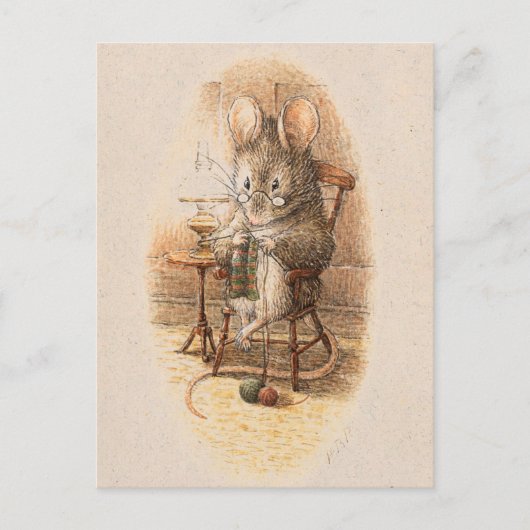 Mevrouw Dormouse Knitting Briefkaart (Voorkant)