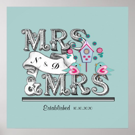 Mevrouw en mevrouw Personalized Lesbian Wedding Gi Poster (Voorkant)