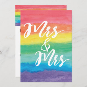 Mevrouw en mevrouw Rainbow Lesbian Wedding Invitat Kaart
