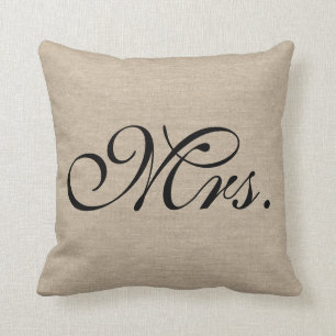 mevrouw faux linen burlap rustic chic initiaal jut kussen