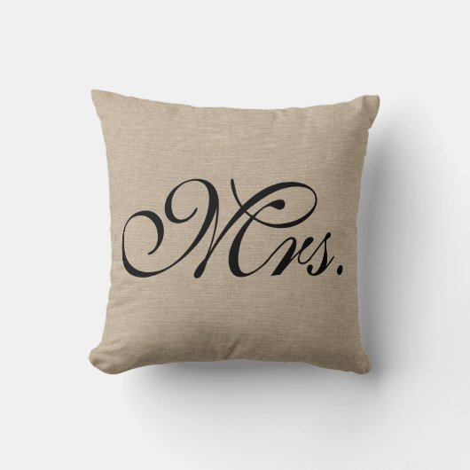 mevrouw faux linen burlap rustic chic initiaal jut kussen (Voorkant)