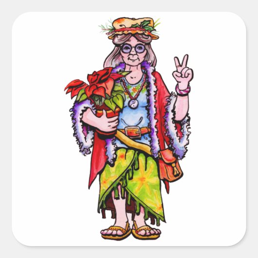 mevrouw Hippie Santa Vierkante Sticker (Voorkant)