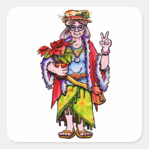 mevrouw Hippie Santa Vierkante Sticker