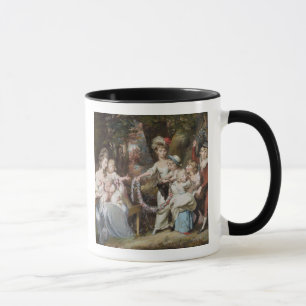 mevrouw Justinian Casamajor en acht van haar kinde Mok
