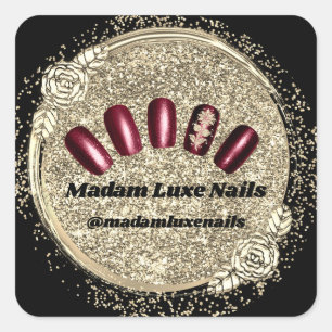 Mevrouw Luxe Nail Glitter Black Burgundy Gold Vierkante Sticker