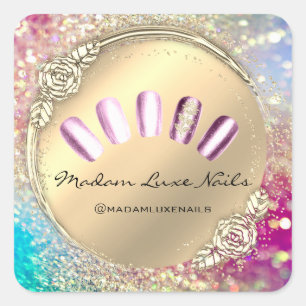 Mevrouw Luxe Nail Glitter Roos Pink Floral Royal Vierkante Sticker