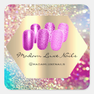 Mevrouw Luxe nails Glitter Pink Gold Geometry Vierkante Sticker