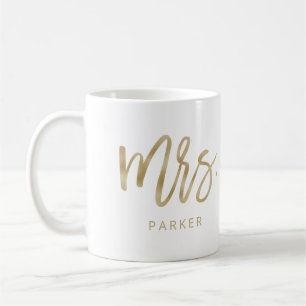 Mevrouw Modern Gold Script en achternaam Koffiemok