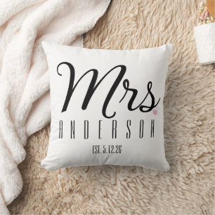 Mevrouw Modern Script Aangepaste Trouwdatum Pasget Kussen