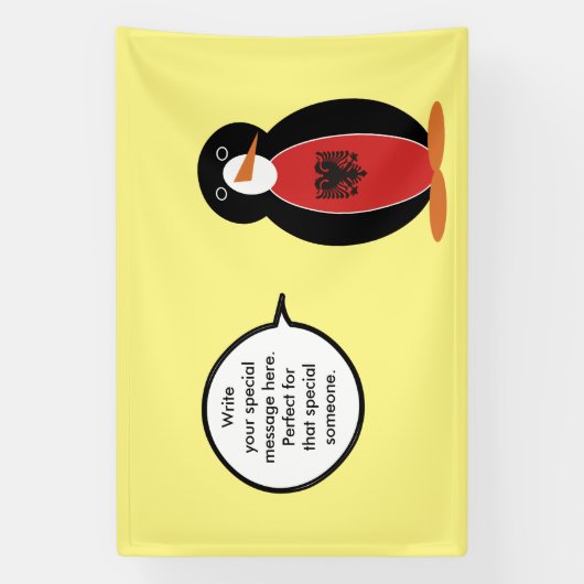 Mevrouw Penguin Albanese vlag praat Spandoek (Verticaal)