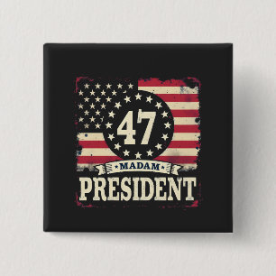 Mevrouw President Amerikaanse vlag 47 harris Walz Vierkante Button 5,1 Cm