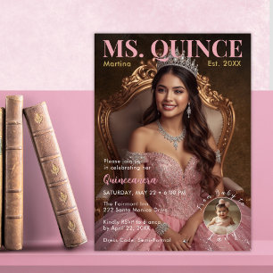 Mevrouw Quince Elegant Roze Vijftiende Verjaardags Kaart