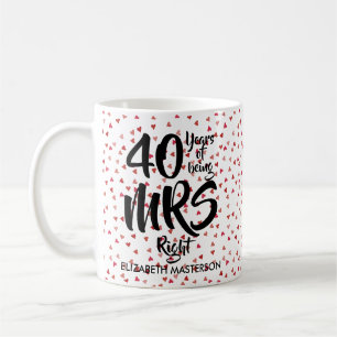 Mevrouw Right 40e jubileum Robijnen Harten Confett Koffiemok