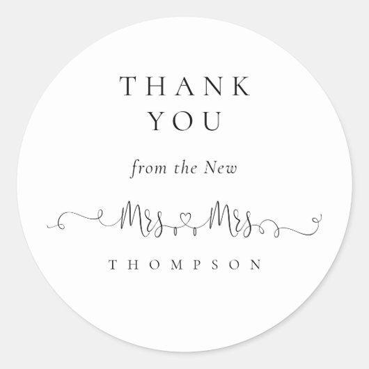 Mevrouw Ring Heart Script Lesbian Wedding Bedankt Ronde Sticker (Voorkant)