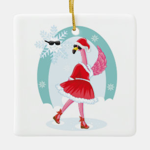 mevrouw Santa Claus Flamingo Ceramic Ornament