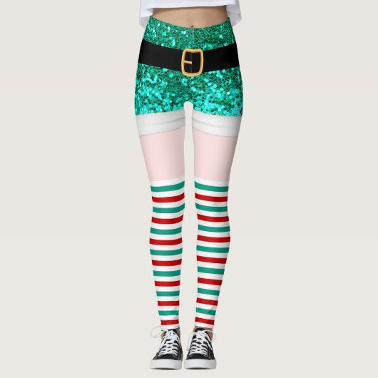 Mevrouw Santa Claus groene glitter Leggings (Voorkant)