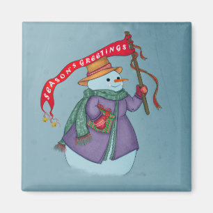 Mevrouw Snowmans Special Delivery KerstMagnet Magneet