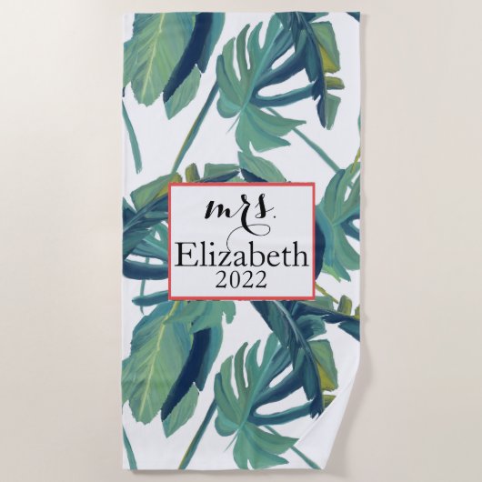 Mevrouw tropisch blad & typografie badhanddoek (Voorkant)