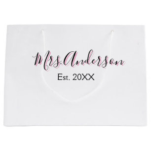 Mevrouw voeg naam toe achternaam zwart roze jaar m groot cadeauzakje