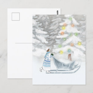 Mevrouw Winter Festive Snow Kerstmis Waterverf Briefkaart