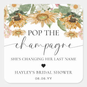 Mews Sunflower Pop de Champagne Bruiloftsfeest Vierkante Sticker