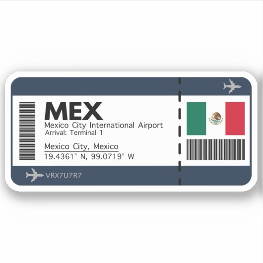 MEX Mexico City Boarding Pass - Airport Ticket Sticker (Voorkant)
