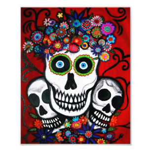 Mexicaan 3 Skulls Dag van het dode schilderij Foto Afdruk