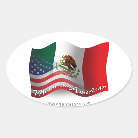 Mexicaans-Amerikaanse golfvlag Ovale Sticker (Voorkant)