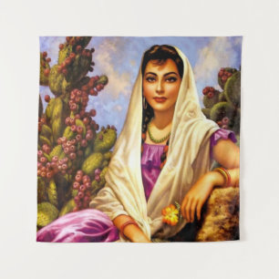 Mexicaans Beauty Calendar Girl met Cream Shawl Wandkleed