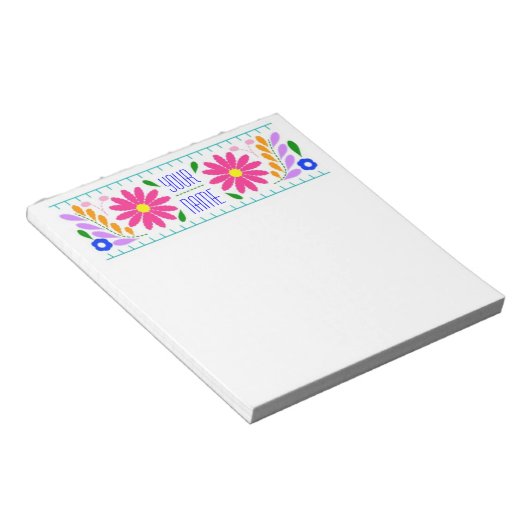 Mexicaans bloemenborduurwerk op maat notitieblok (Schuin)
